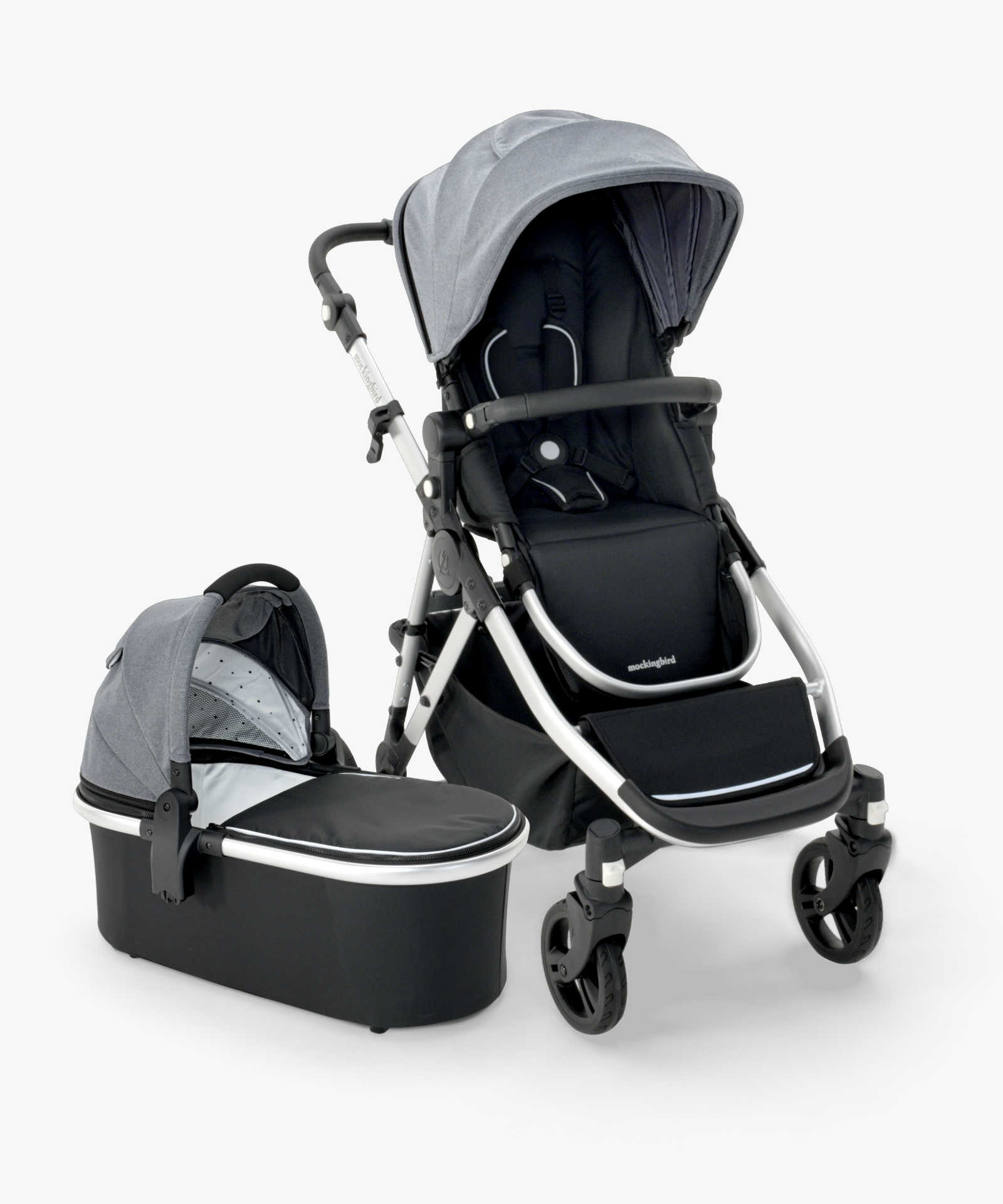 Single-to-Double Stroller 2.0 + Bassinet Bundle - Heather Grey
