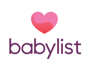 Logo of babylist featuring a pink heart above the stylized, lowercase text "babylist" in purple.