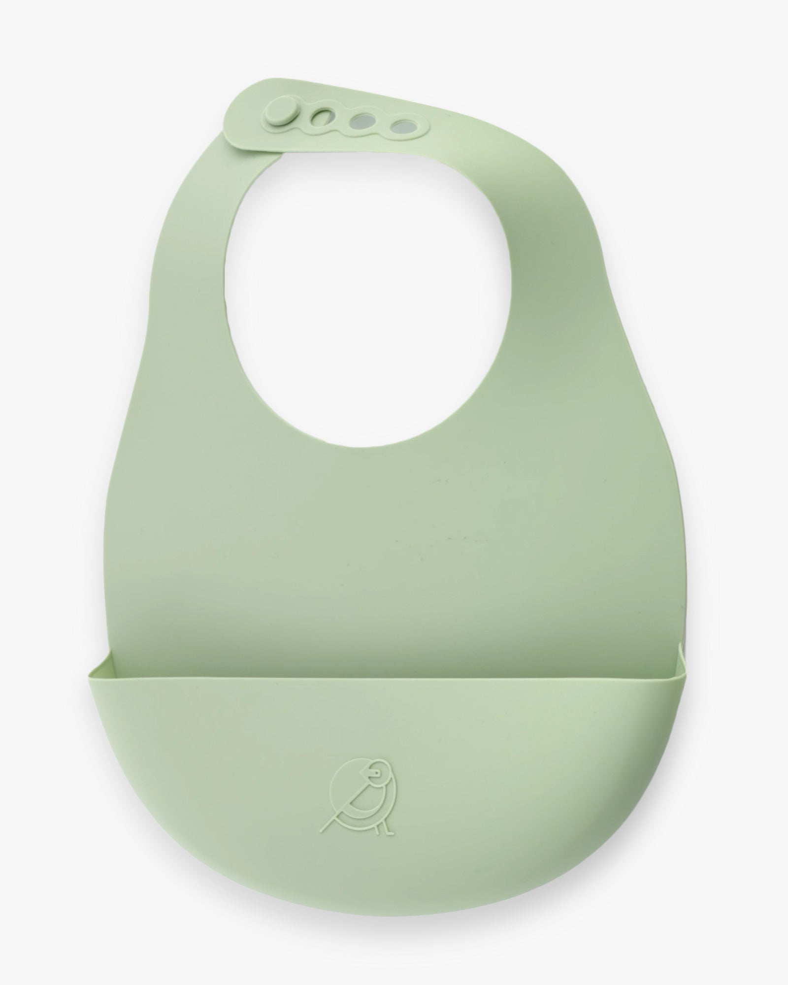 Mockingbird dishware set showing the sage green bib