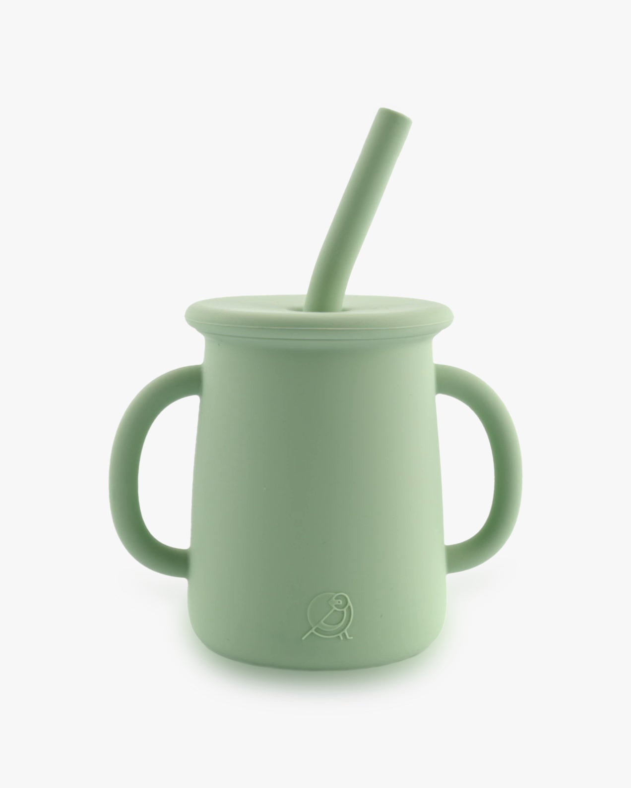 Mockingbird dishware set showing the sage green cup and straw