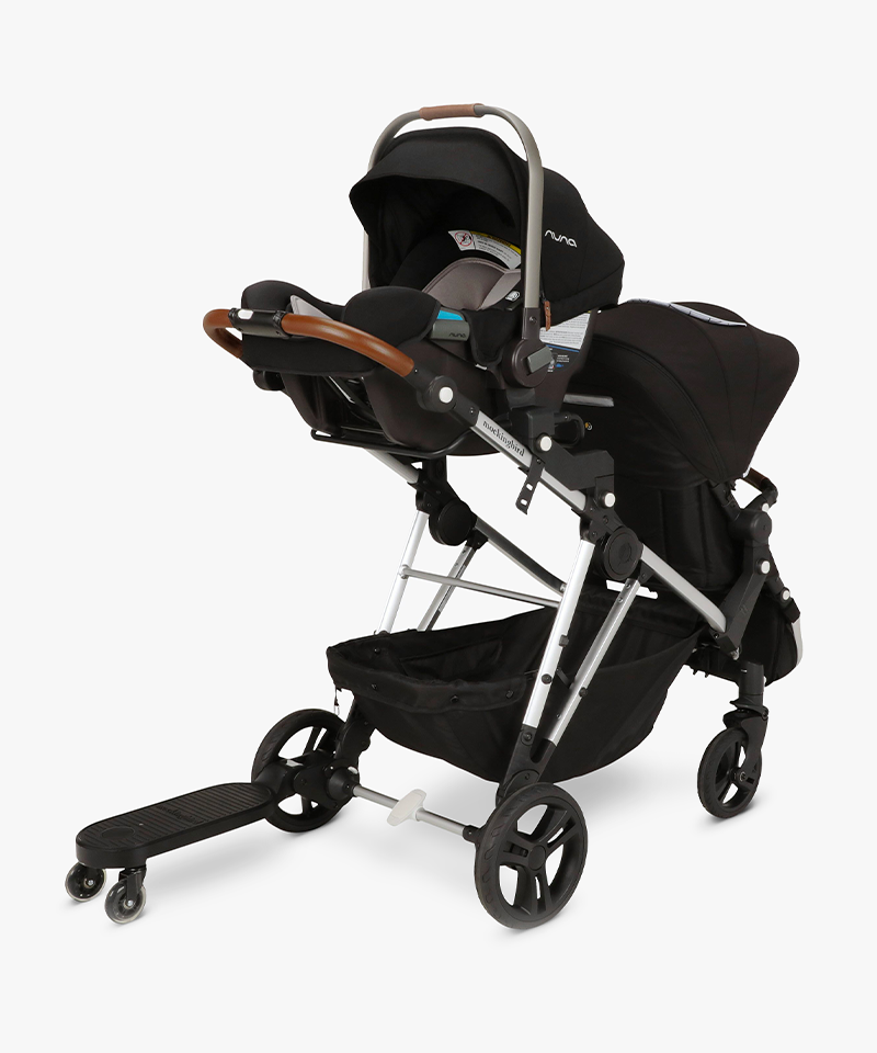 Mockingbird Stroller | Riding board with single to double stroller with car seat and travel system set up