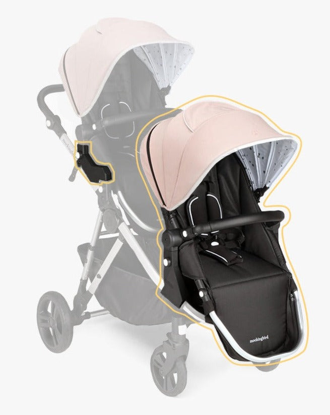 #color_bloom Mockingbird 2nd seat kit in bloom pink canopy and black leather details