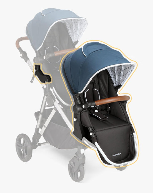 #color_sea Mockingbird stroller in sea blue, windowpane canopy, and penny leather details