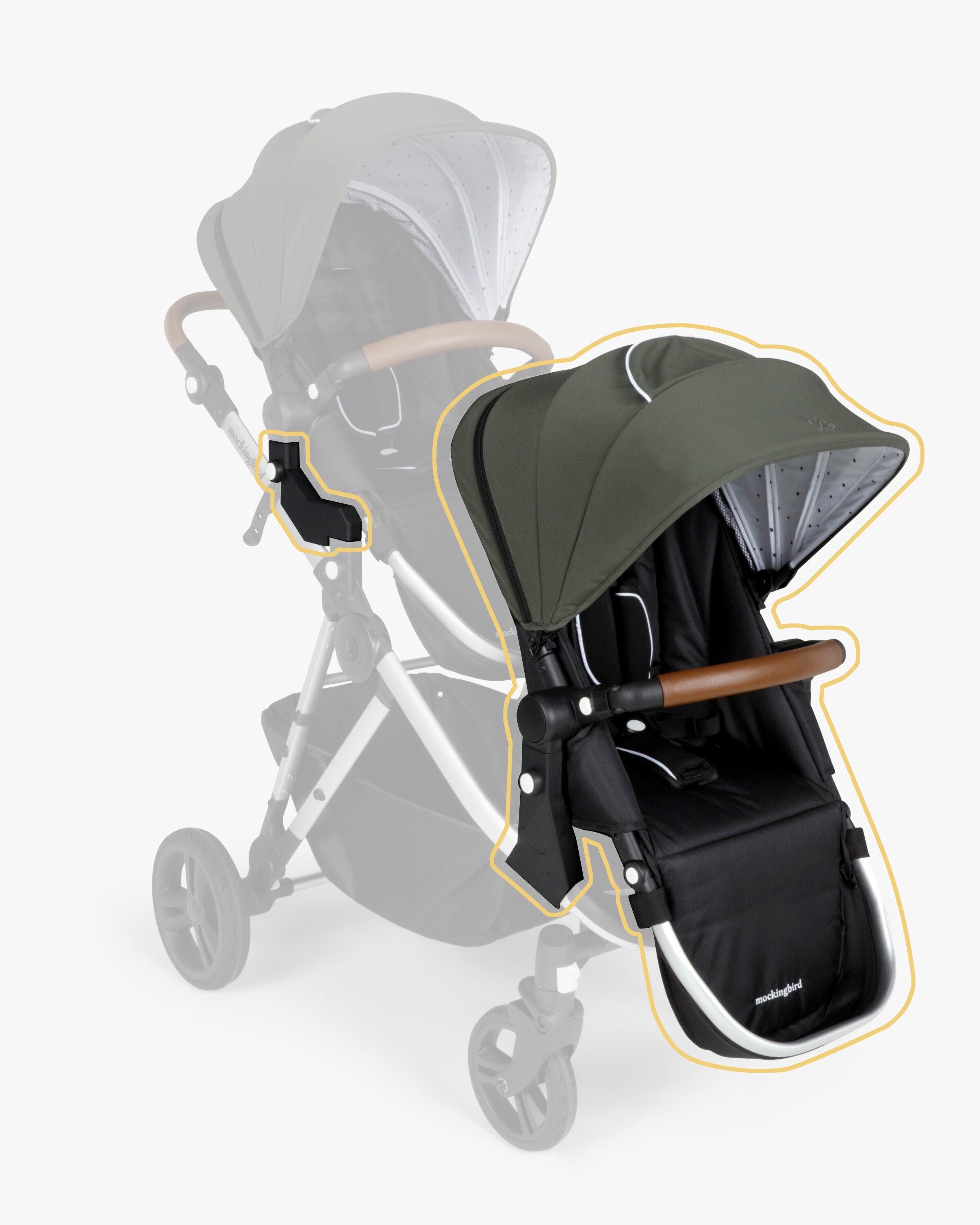 #color_forest Mockingbird stroller 2nd seat kit in forest green
