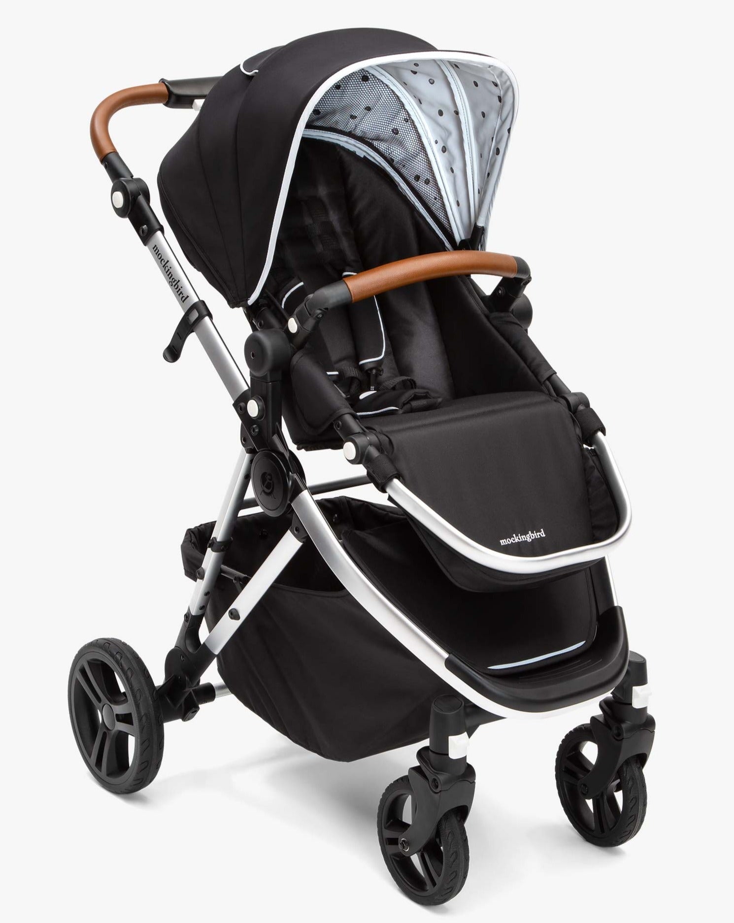 #color_black Mockingbird single stroller in black canopy and penny leather