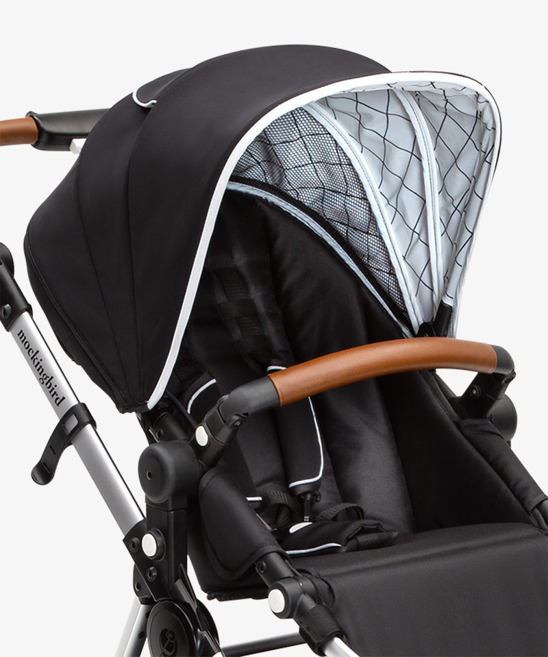 #color_black Black and penny leather extra stroller canopy for mockingbird stroller