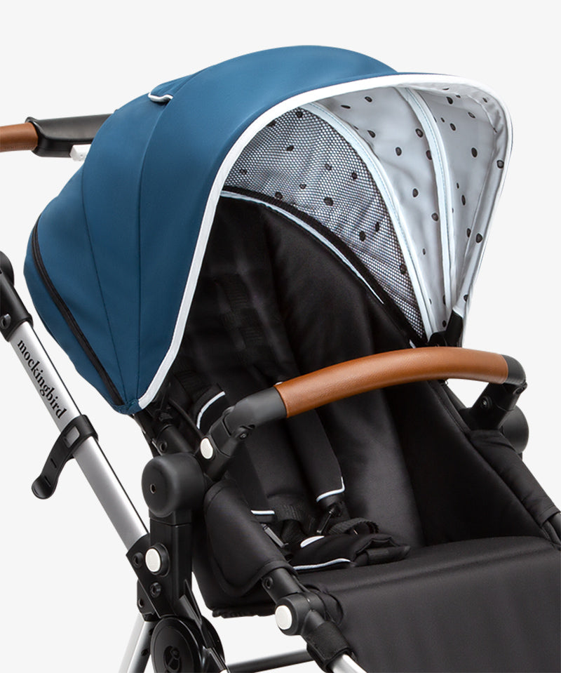 #color_sea Sea blue and black leather extra stroller canopy for mockingbird stroller