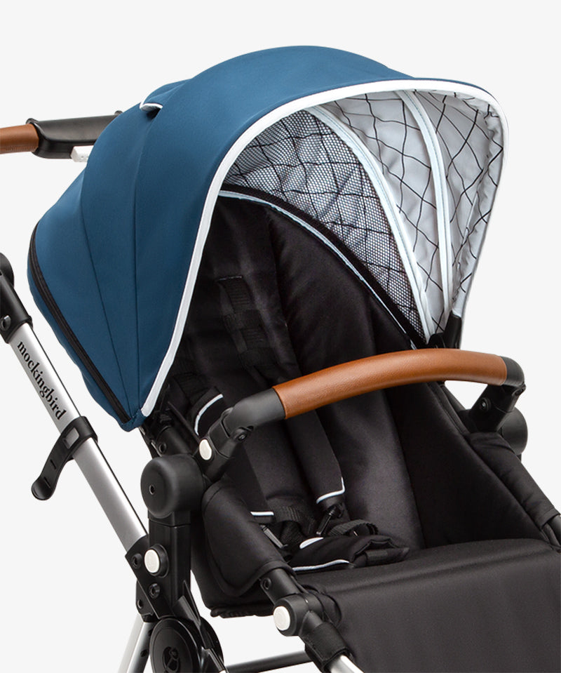 #color_sea Sea blue and penny leather extra stroller canopy for mockingbird stroller