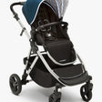#color_sea mockingbird single to double stroller with sea blue canopy and black leather details