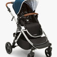 #color_sea mockingbird single to double stroller with sea blue canopy and penny leather details