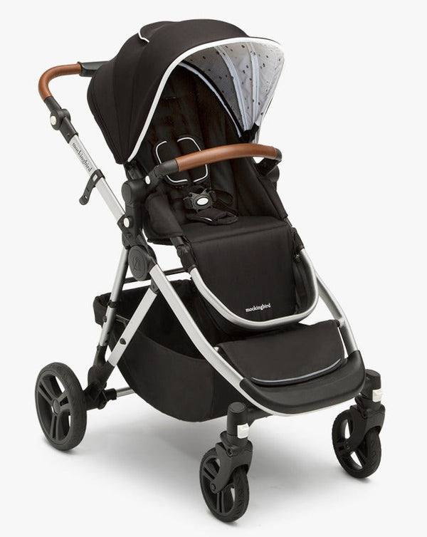 #color_black mockingbird single to double stroller with black canopy and penny leather details