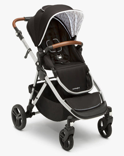 #color_black mockingbird single to double stroller with black canopy and penny leather details