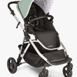 #color_sage mockingbird single to double stroller with sage green canopy and black leather details