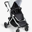 #color_light grey mockingbird single to double stroller with light grey canopy and black leather details