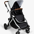 #color_light grey mockingbird single to double stroller with light grey canopy and penny leather details