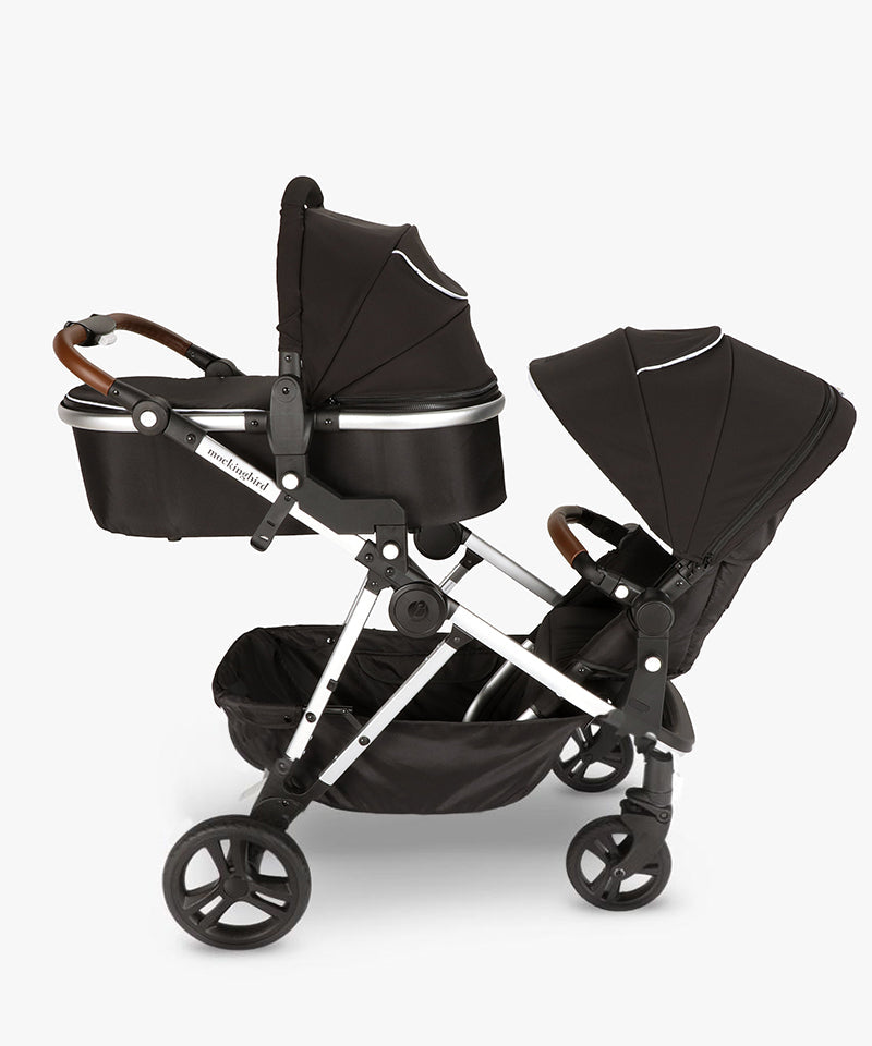 Mockingbird Stroller and 2nd Seat Kit | A seat and Carriage attached with Black Outer Canopies Penny Handles