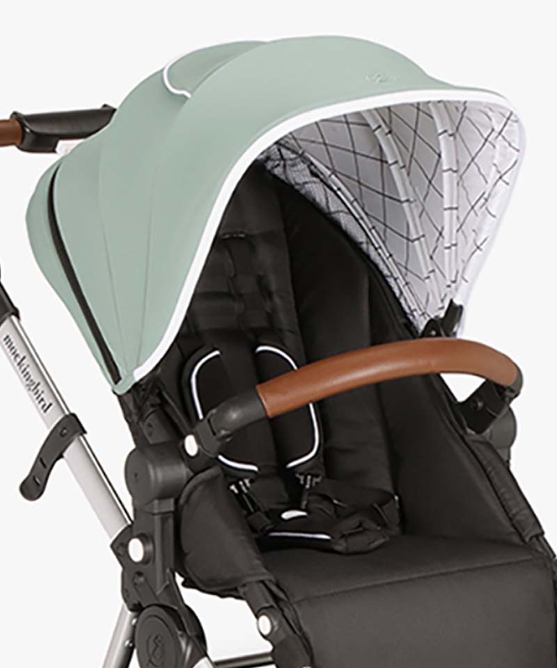 #color_sage Sage green and penny leather extra stroller canopy for mockingbird stroller