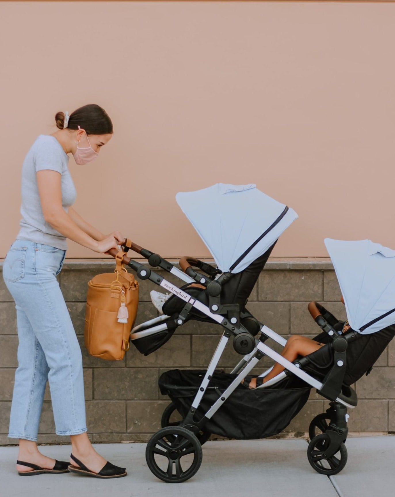 Mockingbird Stroller and 2nd Seat Kit | Sky Blue Canopies make strolling with two stylish